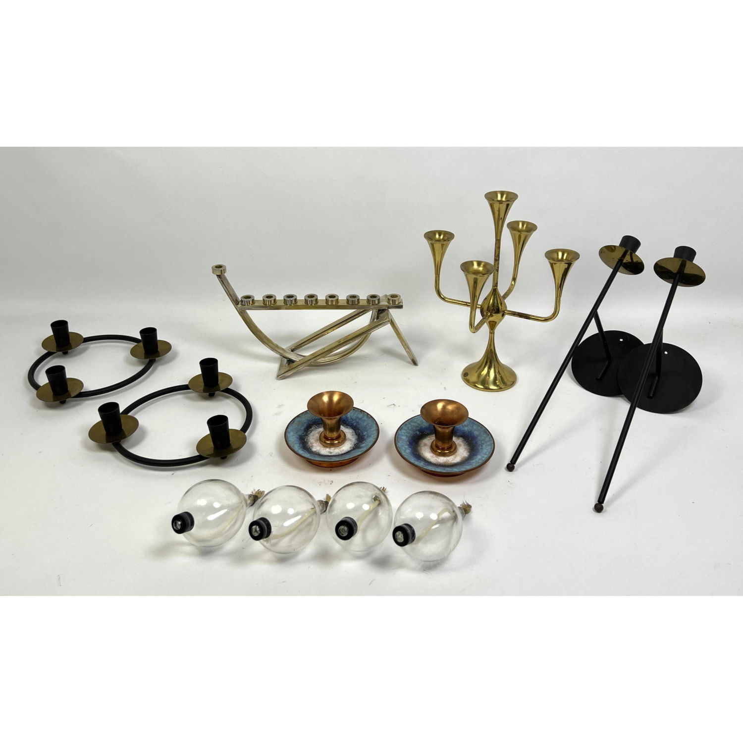 Appraisal: Metalware Lot SAMI GHATTAN Menorah Candlesticks Freddie Anderson Candlestick with