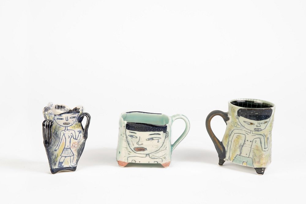 Appraisal: Kevin Snipes Group of Three Handled Mugs Kevin Snipes b