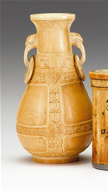 Appraisal: Very fine Chinese elephant ivory vase th century Of slender