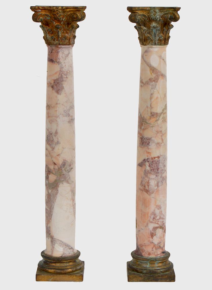 Appraisal: Corinthian Grand Tour Columns with Bronze Top Pair of bronze