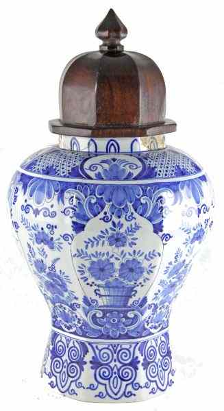 Appraisal: Large Delftware Urn th Centuryhand-painted in blue and white with