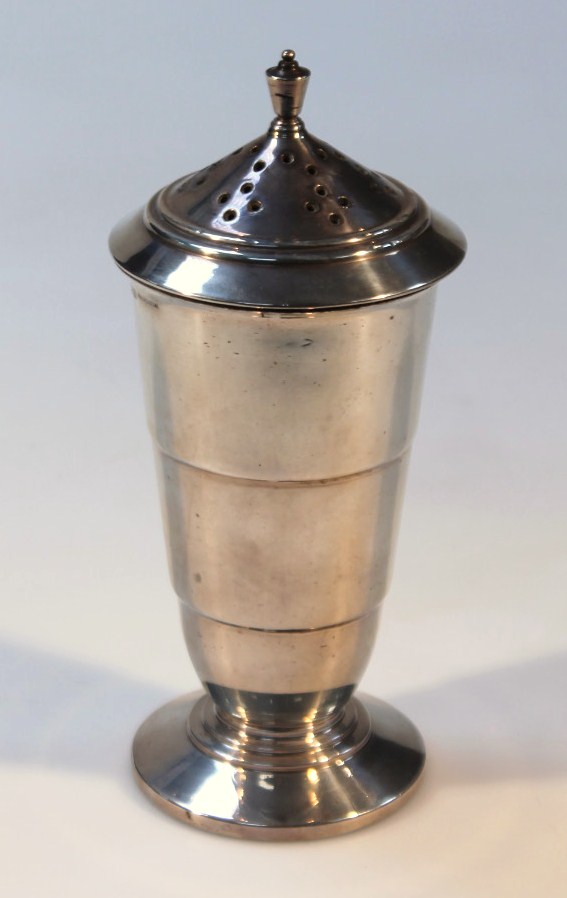 Appraisal: A George VI sugar caster of Art Nouveau conical tapered