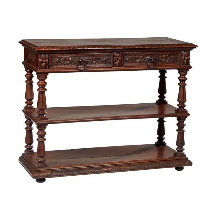 Appraisal: French Provincial Henri II Style Carved Oak Marble Top Server