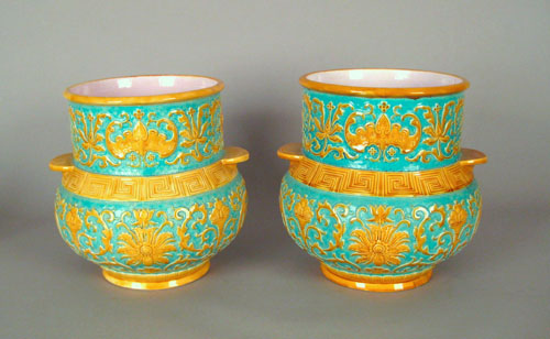 Appraisal: Pair of Mintons majolica jardinieres late th c with raised