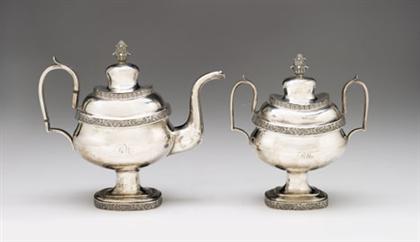 Appraisal: American silver teapot and covered sugar ebenezer cole new york