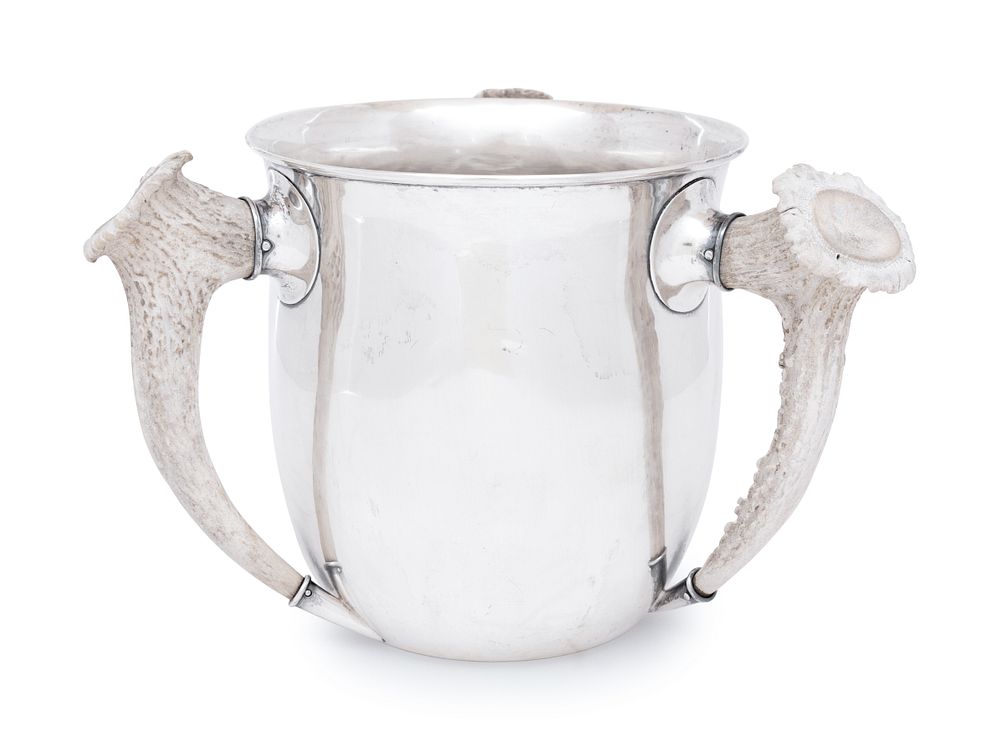 Appraisal: An American Silver Horn-Mounted Tyg An American Silver Horn-Mounted Tyg