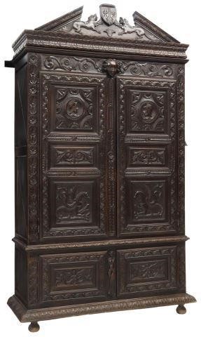 Appraisal: French Renaissance Revival oak cupboard th c split pediment opposing