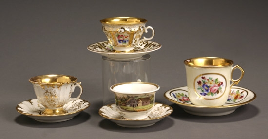 Appraisal: Group of Four German Porcelain Cups and Saucers Mid- th-Early