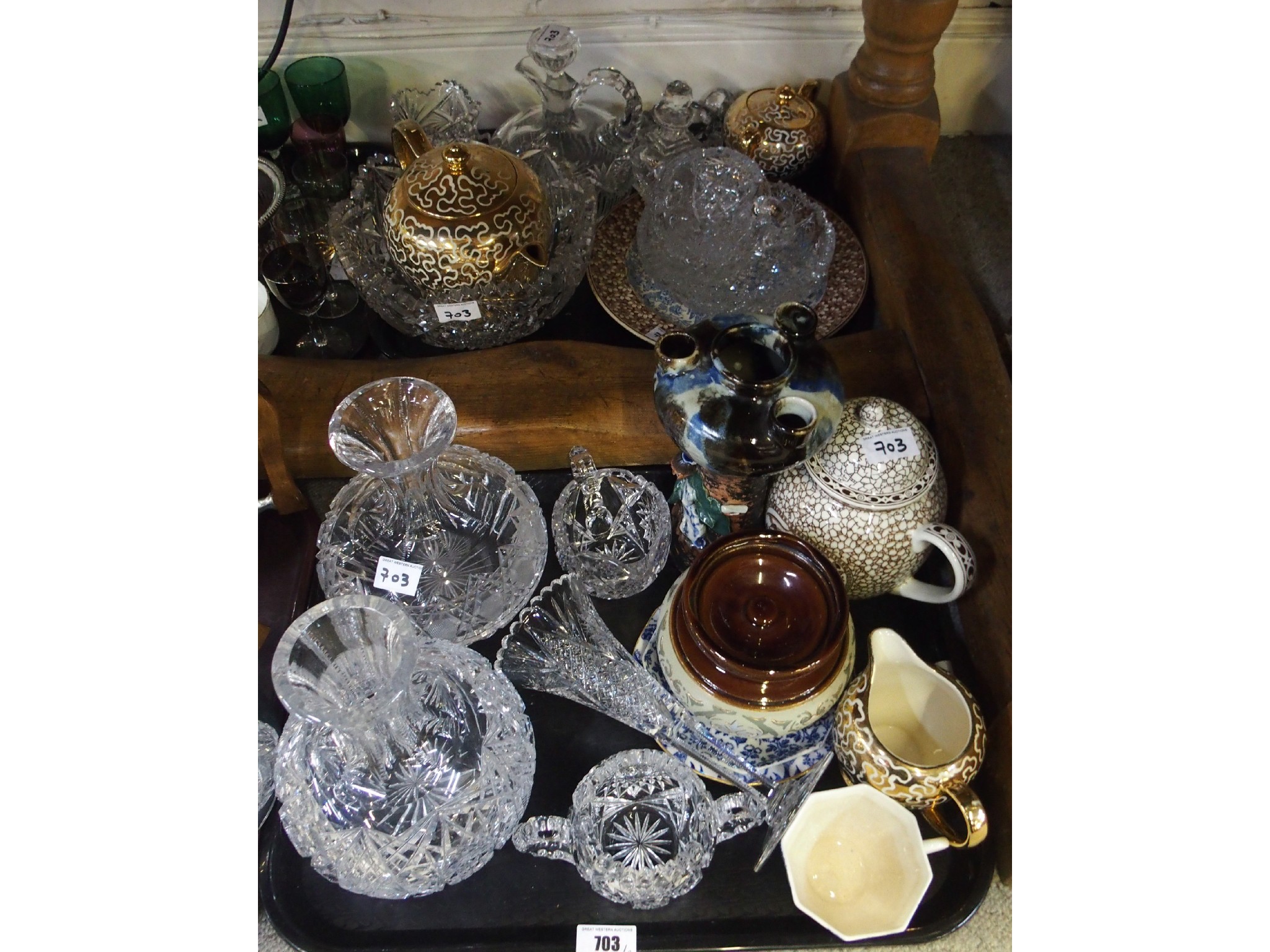 Appraisal: Two trays comprising various cut glass including vases centrebowl etc