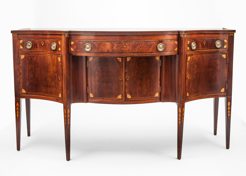 Appraisal: FEDERAL SATINWOOD-INLAID MAHOGANY SERPENTINE-FRONTED SIDEBOARD NEW YORK in x ft