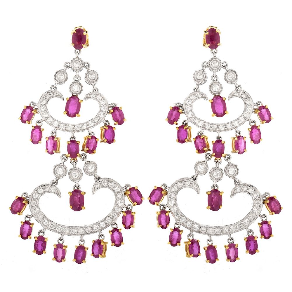 Appraisal: Ruby Diamond and K Gold Earrings Carat Oval Cut Ruby