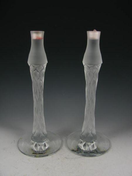 Appraisal: Pair of Lalique Faceted Candlesticks clear and frosted of tapered