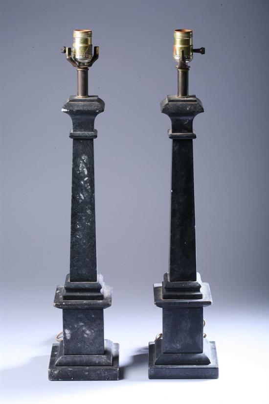 Appraisal: PAIR ITALIAN BLACK MARBLE COLUMNAR TABLE LAMPS mid- th century