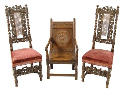 Appraisal: A pair of carved and stained wood side chairs in