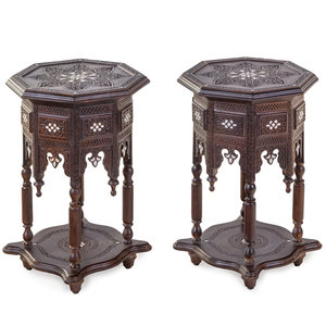 Appraisal: A Pair of Syrian Mother-of-Pearl Inlaid Walnut Side Tables th