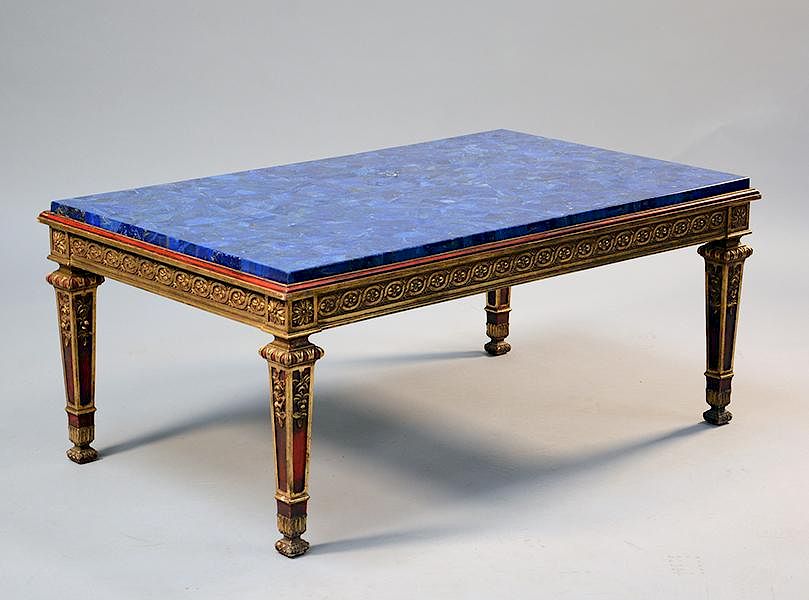 Appraisal: th C lapis lazuli coffee table th C lapis lazuli