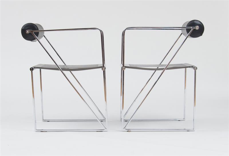 Appraisal: PAIR OF ARMCHAIRS MARIO BOTTA 's Chromed metal painted metal