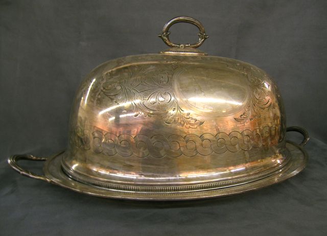 Appraisal: Vintage silver plate meat platter with dome platter is with