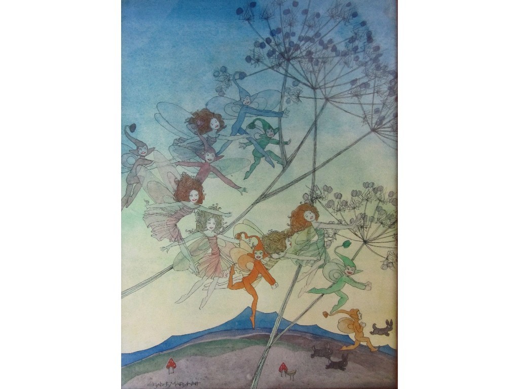 Appraisal: ELIZABETH MARY WATT - Pen and wash 'Elves and Fairies'