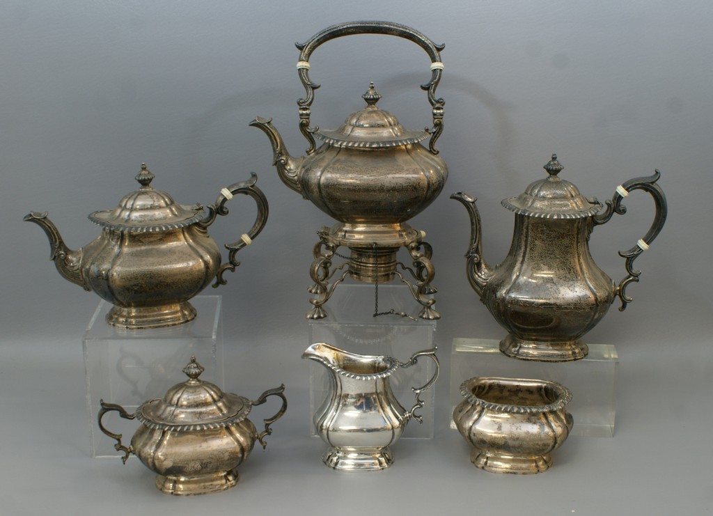 Appraisal: pc Gorham sterling silver tea set pots tilting kettle creamer