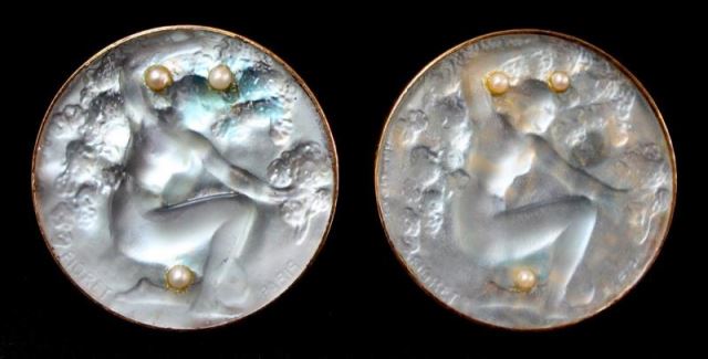 Appraisal: JEWELRY Pair of Lalique Chose Promise CufflinksPair of R Lalique