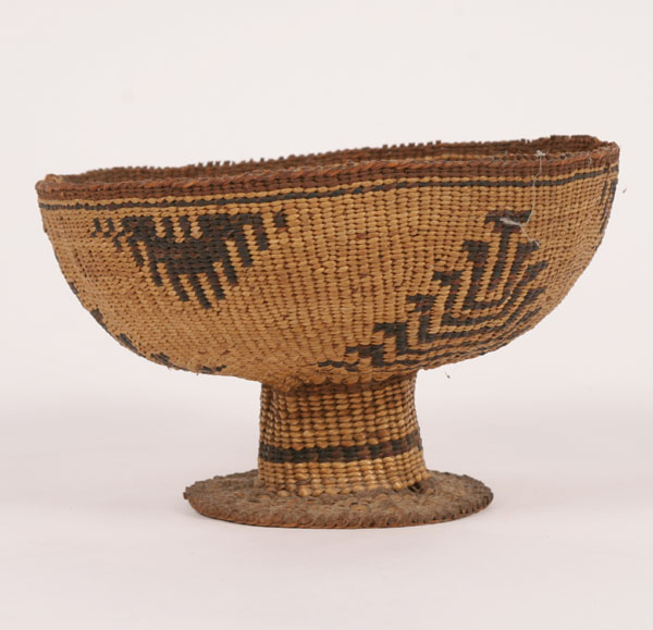 Appraisal: Native American unusual California basket with woven pedestal repeating geometric