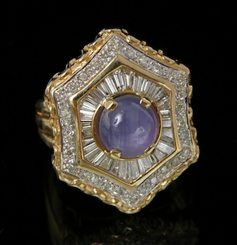 Appraisal: An Impressive Diamond Cluster Ring with a Lavender-Blue Sapphire Large