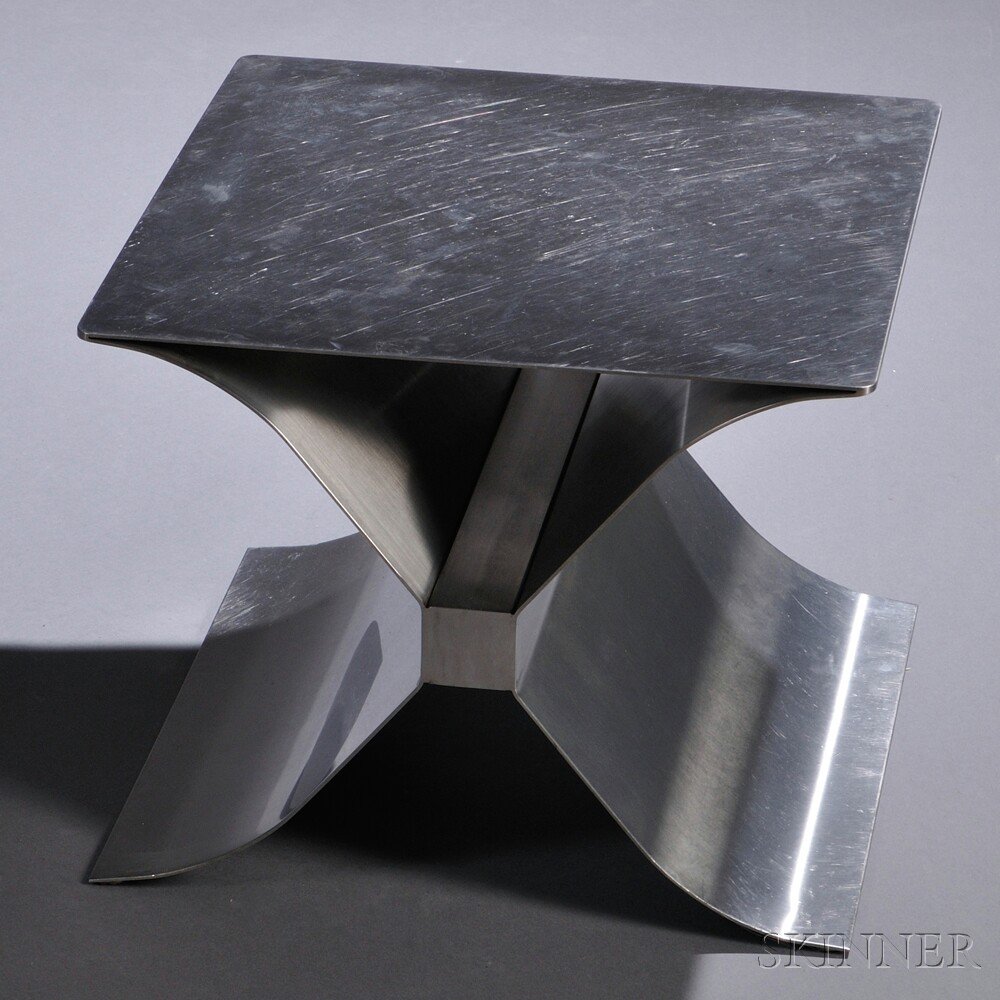 Appraisal: Fran ois Monnet Stool Table Stainless steel France s Heavy