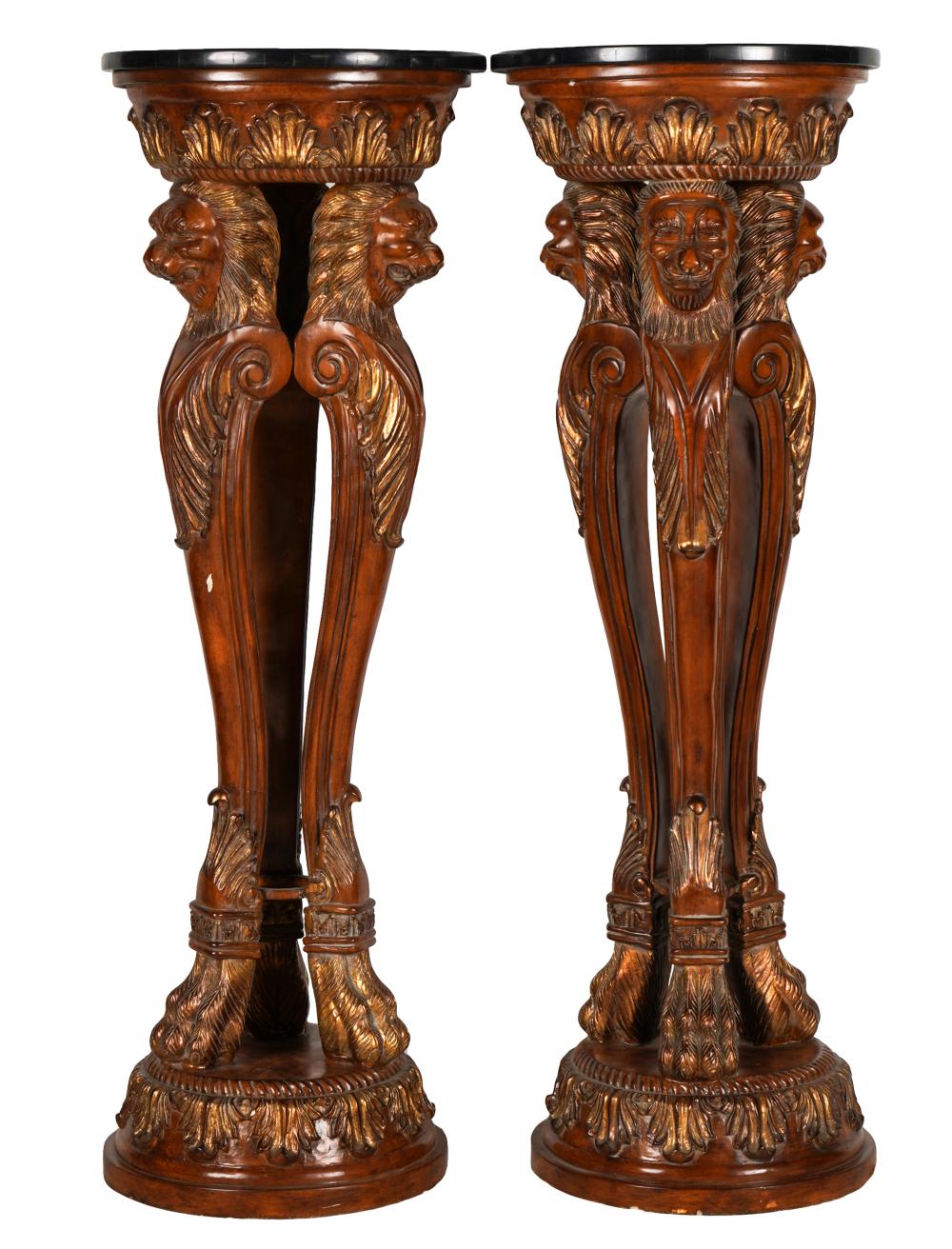 Appraisal: PAIR OF BAROQUE-STYLE CARVED FERN STANDSeach with a round painted