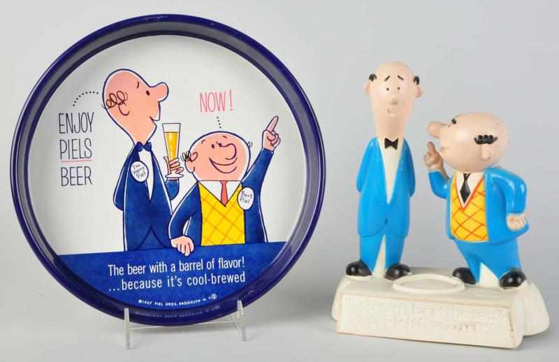 Appraisal: Lot of Piels Beer Advertising Figures s Tin serving tray