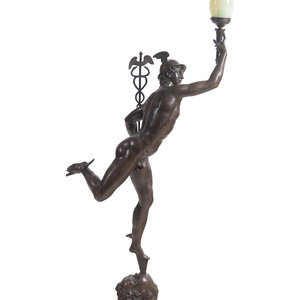 Appraisal: A Continental Bronze Newel Post Lamp After Giambologna Late th