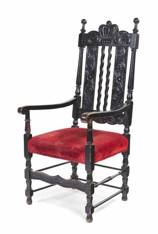 Appraisal: A Henry II Style Open Armchair having a carved crown