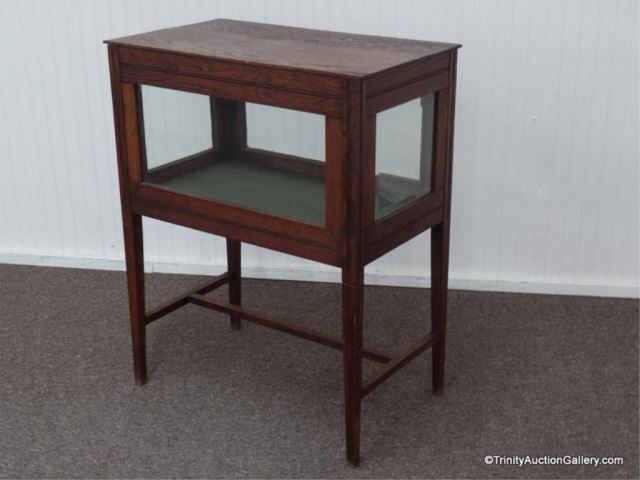 Appraisal: Antique Oak Glass Display Case Side Table Used as a