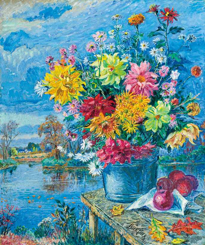 Appraisal: DAVID BURLIUK Russian American - Still Life on the Beach