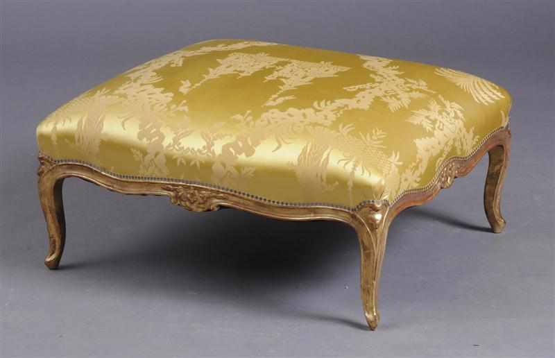 Appraisal: LOUIS XV STYLE CARVED GILTWOOD TABOURET With floral-carved serpentine fronted