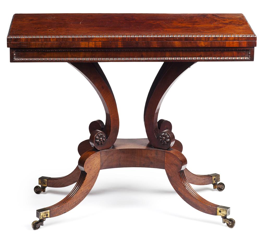 Appraisal: SCOTTISH REGENCY MAHOGANY FOLDOVER TEA TABLE ATTRIBUTED TO WILLIAM TROTTER