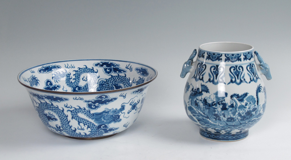 Appraisal: CHINESE BLUE AND WHITE DECORATED LARGE BOWL AND VASE To