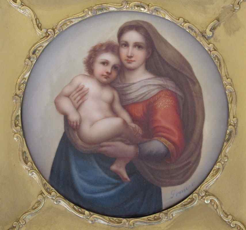 Appraisal: MINIATURE PORCELAIN PLAQUE IN GILDED AND PIERCED CARVED GESSO FRAME