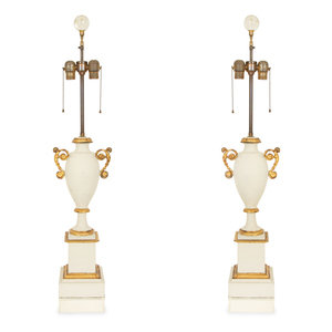 Appraisal: A Pair of White and Gilt Mounted Porcelain Table Lamps