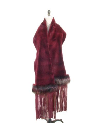 Appraisal: Luxurious Bordeaux Sheared Mink Stole w Fringe Size N A