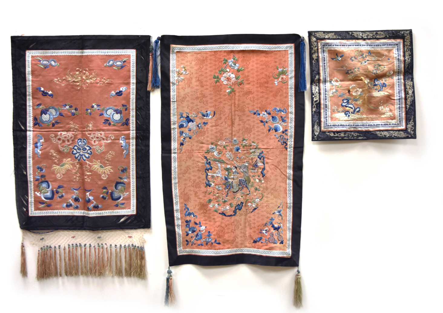 Appraisal: Chinese Late Qing Dynasty embroidery cloth pieces depicting a variety