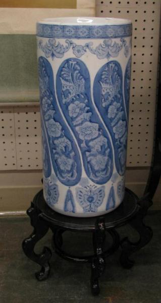 Appraisal: Oriental blue and white porcelain umbrella stand th century ''