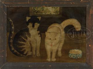 Appraisal: INTERESTING FOLK ART PAINTING OF TWO CATS INTERESTING FOLK ART