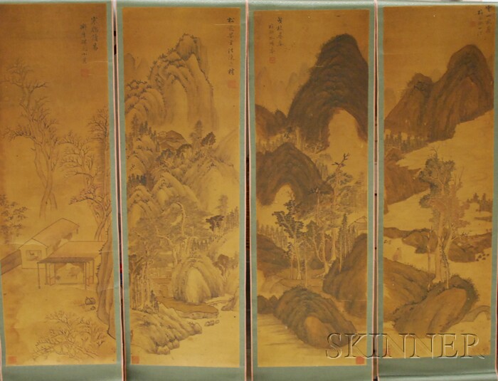 Appraisal: Three th Century Japanese Watercolor Mountain Landscape Scrolls and a