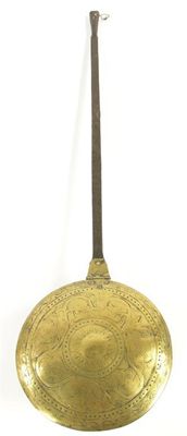 Appraisal: An th century iron and brass warming pan the hinged