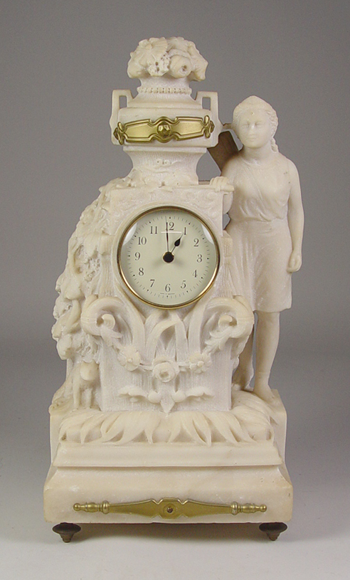 Appraisal: Carved Marble Figural French Clock Case Circa Urn with flowers