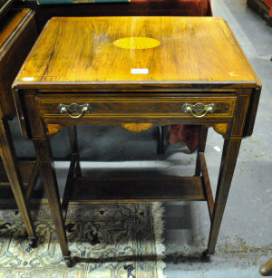 Appraisal: A near-matched pair of Edwardian inlaid rosewood drop-leaf side tables