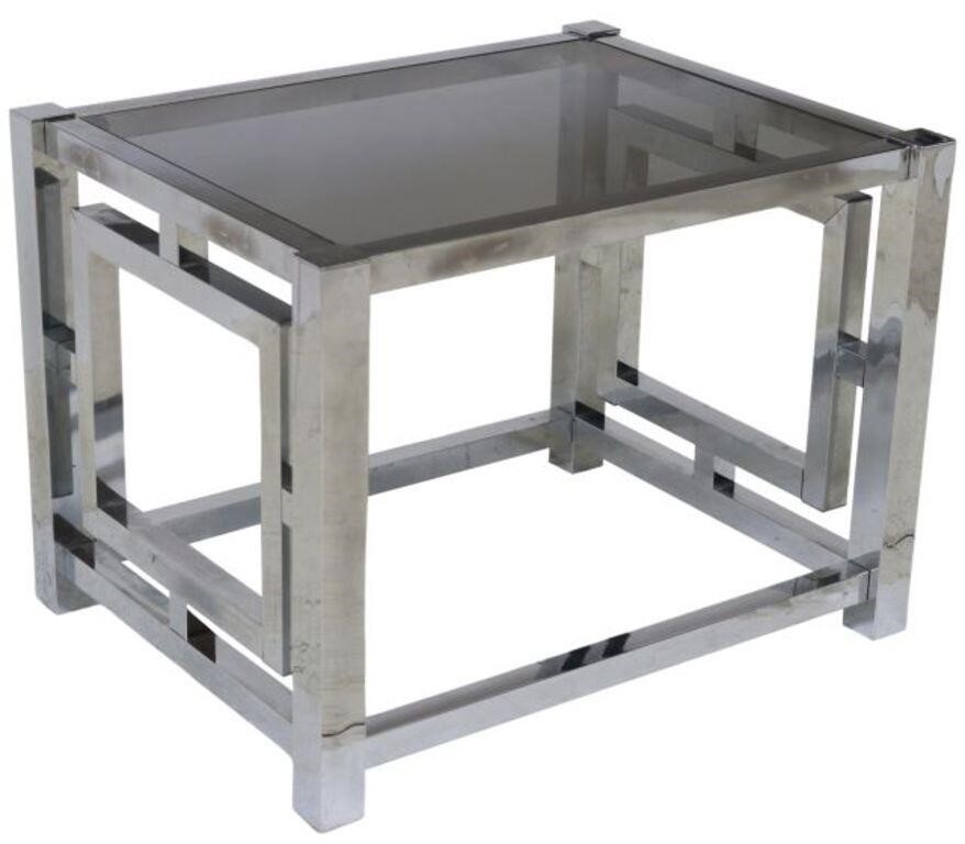 Appraisal: Modern chromed steel side table in the manner of Milo