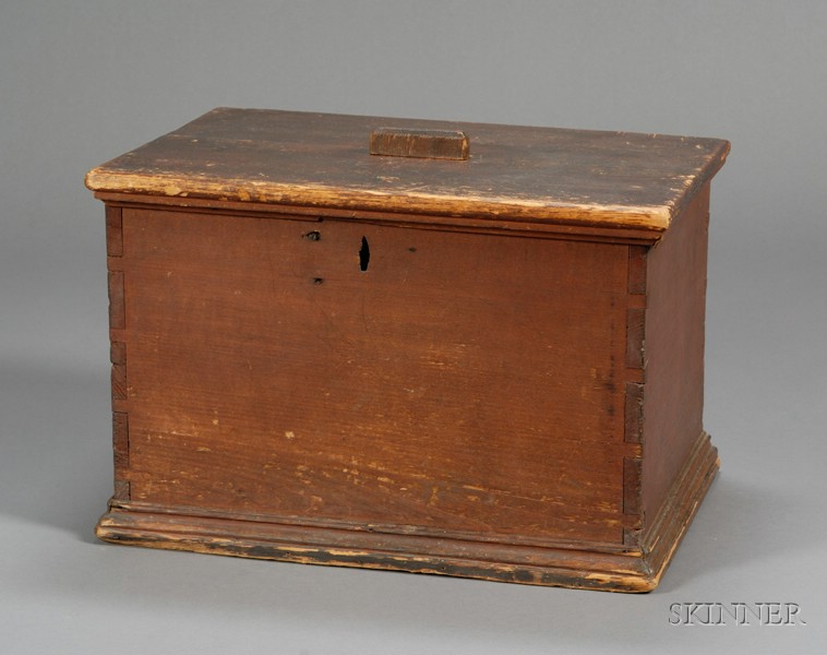 Appraisal: Red-painted Pine Ballot Box America early th century rectangular dovetail-constructed