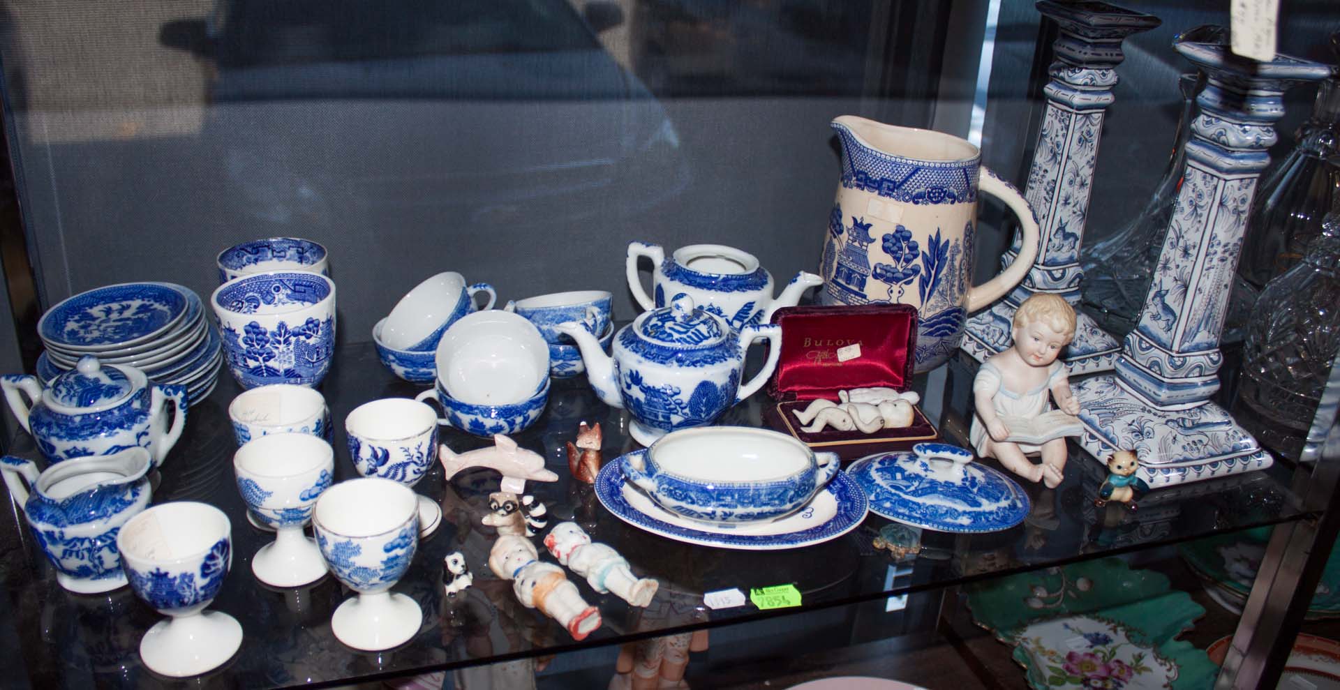 Appraisal: Assortment of decorative items including Blue Willow china bisque figures